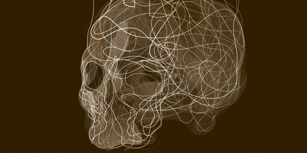 an illustration of a skull made up of squiggly lines