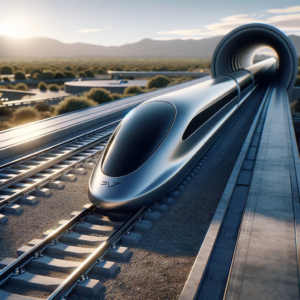 Dall·e 2023 12 22 13.24.43 A Realistic Depiction Of A Hyperloop Train Showcasing Its Modern And Advanced Design. The Train Is Sleek And Aerodynamic With A Streamlined Body Tha.png