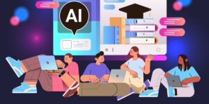 An Illustration Showing Young People Sitting With Computers Behind And Over Them Are Icons Representing Ai And Education Topics.jpg